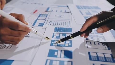 The designer team is designing the uxui system to make the uxui system work.. Stock Footage 308982793