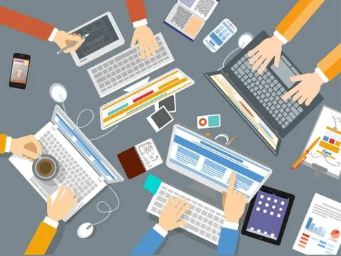 Designer team work in top view Stock Illustration