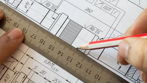 The designer-technologist will correct the drawing of the shaft. The concept  Stock Photos