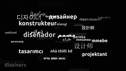 Designer Translated in 47 Worldwide Languages Endless Looping 3d Zooming Word Video stock 145201988