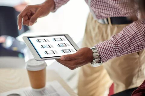 Designer with user interface on tablet pc screen Foto stock