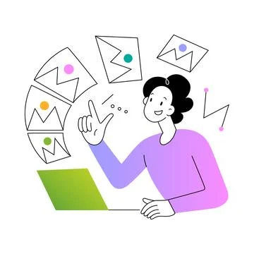 Designer uses AI generator to create artworks. Young woman typing a prompt for Stock Illustration