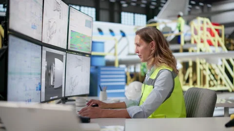 Designer Uses Computer To Check 3D Model Stock Footage 336793094