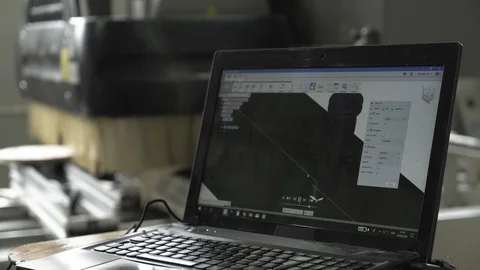 Designer uses laptop to constructs wood elements, screen close up, woodworking. 動画素材 87985278