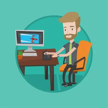 Designer using digital graphics tablet Illustrazione stock