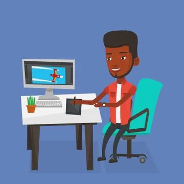 Designer using digital graphics tablet Stock Illustration