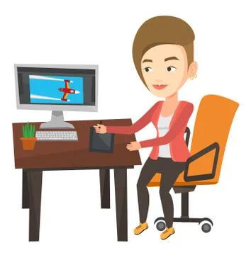 Designer using digital graphics tablet 스톡 일러스트