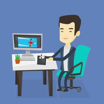 Designer using digital graphics tablet Illustrazione stock