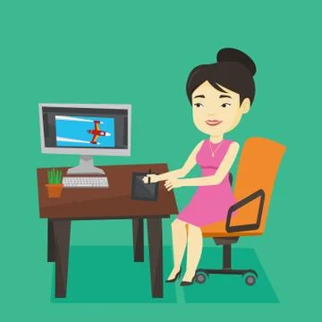 Designer using digital graphics tablet 스톡 일러스트