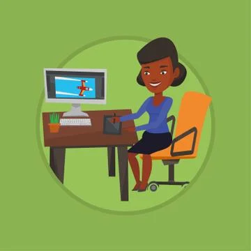 Designer using digital graphics tablet Illustrazione stock