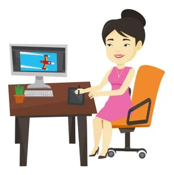 Designer using digital graphics tablet Illustrazione stock