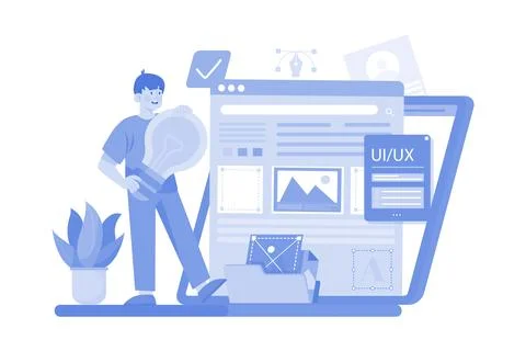 Designer UX UI make concept in social online development. 스톡 일러스트