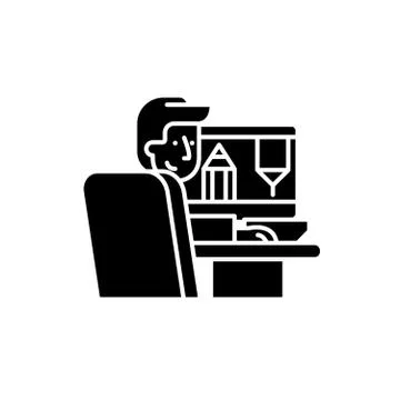 Designer at work black icon, vector sign on isolated background. Designer at Stock Illustration