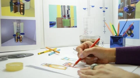 Designer at work drawing new design, coffe time Stock Footage 41761442