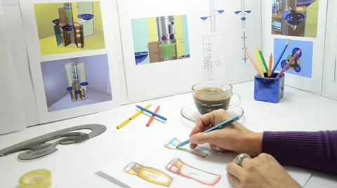 Designer at work drawing new design, coffe time Stock Footage 41761480