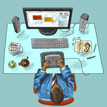 Designer work place colored Stock Illustration