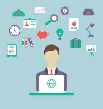 Designer, work place, work elements, flat style design Stock Illustration