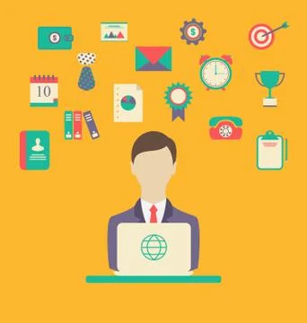 Designer, work place, work elements, flat style design 库存插图