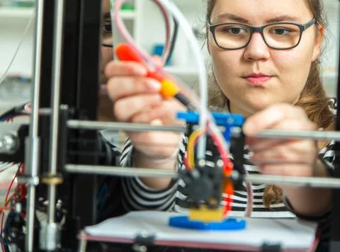 Designer Working With 3D Printer Stock Photos