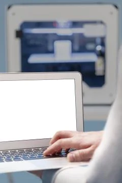 Designer Working With 3D Printer Foto stock