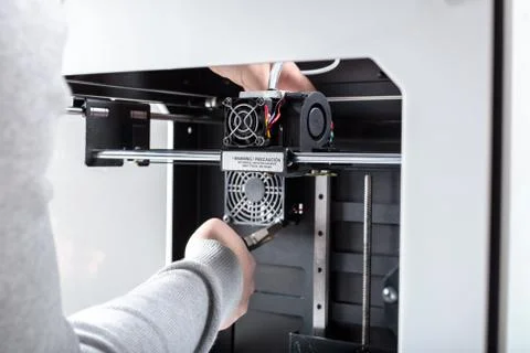 Designer Working With 3D Printer Foto stock