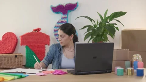 Designer working on art and craft sketch in design studio Stock Footage 266730833