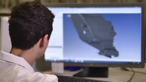 Designer Working on Desktop Computer, CAD Software with 3D Part for Automotive 動画素材 124580813