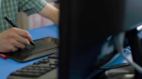 Designer working with digital Drawing tablet Stock Footage 73893765