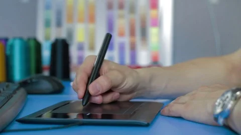 Designer working with Drawing tablet for computer 스톡 동영상 73894067