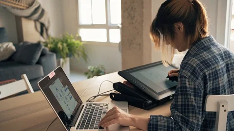 Designer working as a full-time freelan Stock Footage 130070970