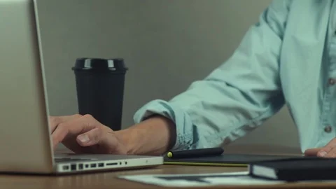 Designer working with graphics tablet, hands of man using laptop Stock Footage 81880304
