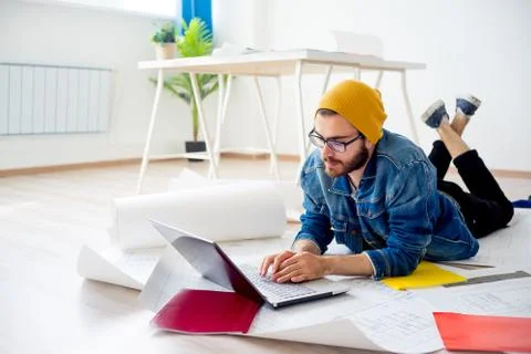 Designer working on a laptop Stock Photos