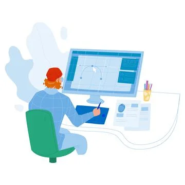 Designer Working On New Project At Computer Vector Stock Illustration