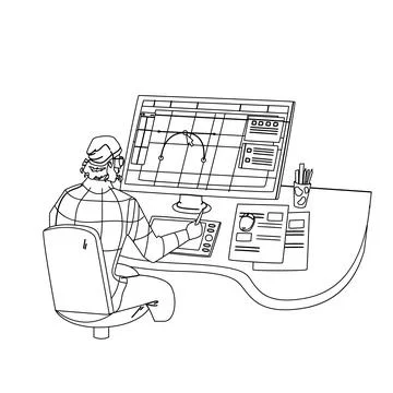 Designer Working On New Project At Computer Vector Stock Illustration