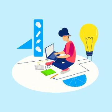 Designer working on project work vector illustration concept Illustrazione stock