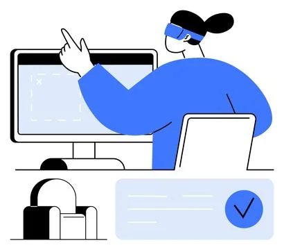 Designer working on a virtual project using augmented reality glasses and a.. Stock Illustration