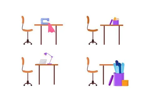 Designer workplace flat color vector object set Stock Illustration