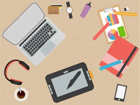 Designer Workplace. Flat design. illustration. Stock Illustration