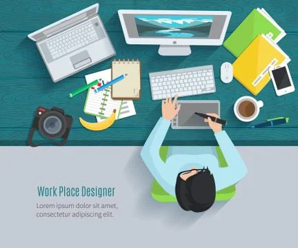 Designer Workplace Flat Stock Illustration