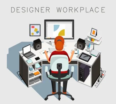 Designer workplace. Gaphic designer at work Stock Illustration