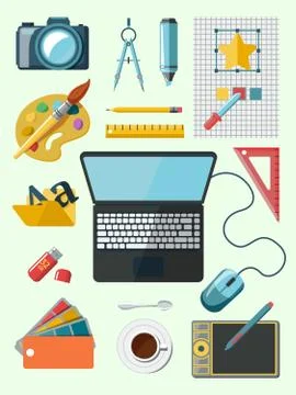 Designer workplace icons Illustrazione stock