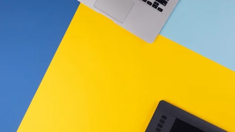 Designer workplace top view Stock Footage 128041980