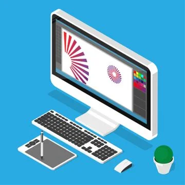 Designer workplace.Isometric vector illustration Stock Illustration