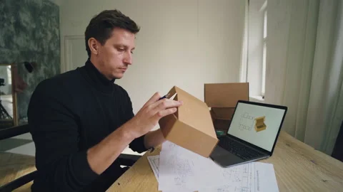 Designer works, develops packaging design using computer and drawing 스톡 동영상 220718434