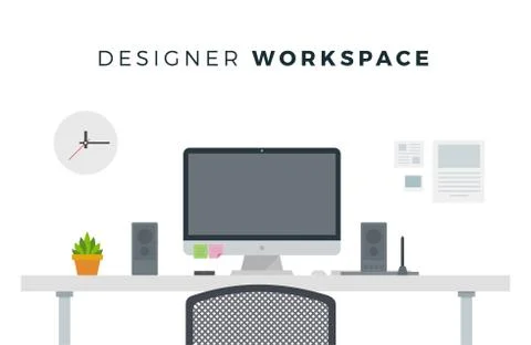 Designer Workspace computer on a white background Stock Illustration