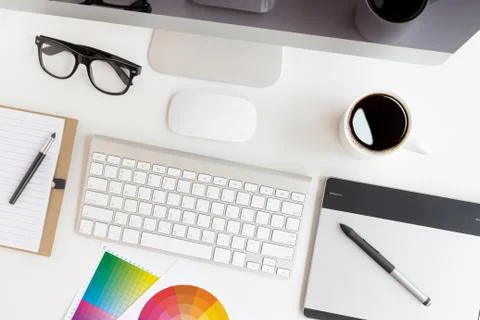 Designer workspace on top view Stock Photos