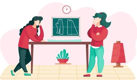 Designers are working with a future pattern. Colleagues are communicating in the Stock Illustration