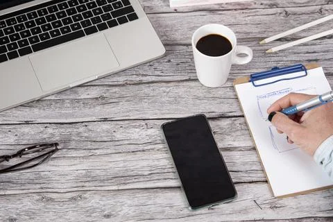 Designer's desk with responsive web design concept. Stock Photos