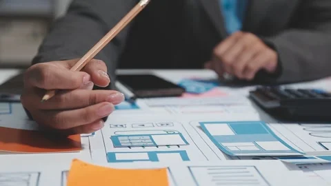 Designers drawing website ux app development. User experience concept. Stock Footage 284834367
