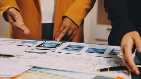 Designers drawing website ux app development. User experience concept. Stock Footage 288533410